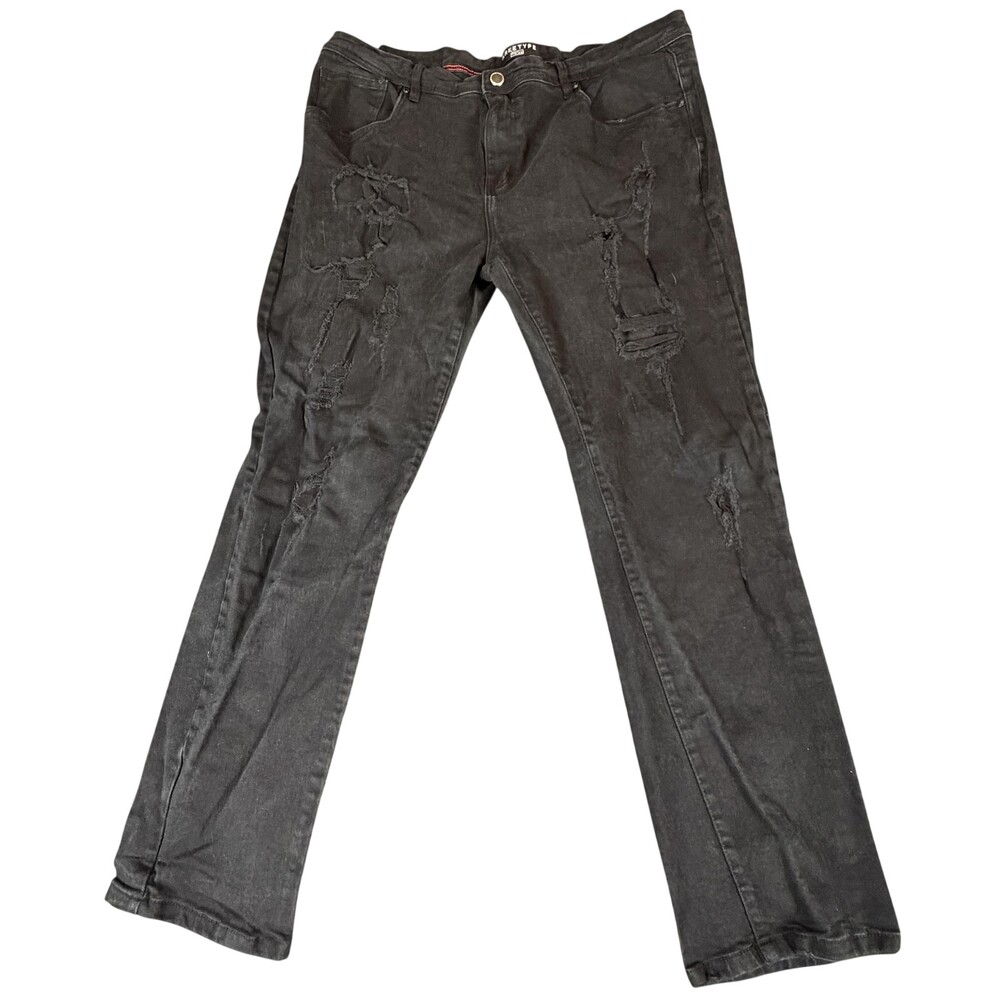 Arketype Jeans Mens 41x31 Gray Slim Straight Distressed Stretch Denim Grunge